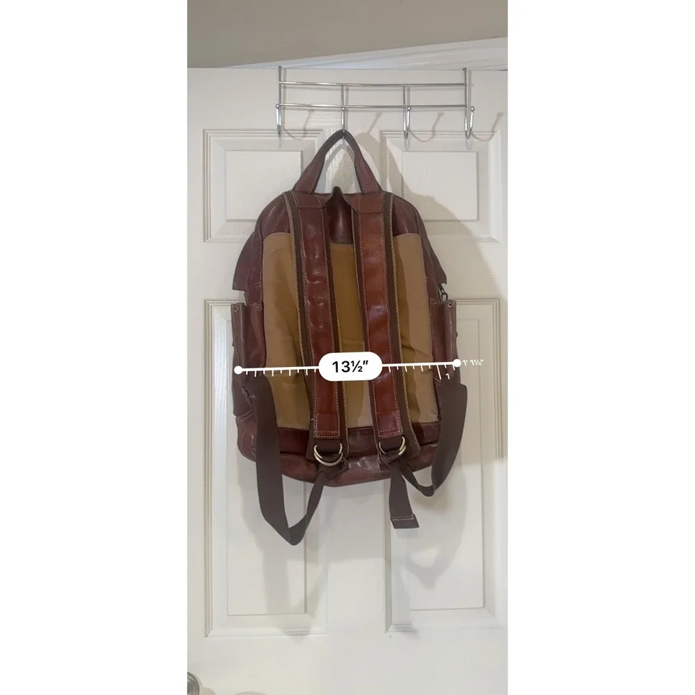 Duluth Trading Co Brown Leather Backpack Laptop Bag Plaid Lining Rugged Mens